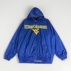 West Virginia Mountaineers Jacket Men Medium Blue Windbreaker WVU Fleece Lined